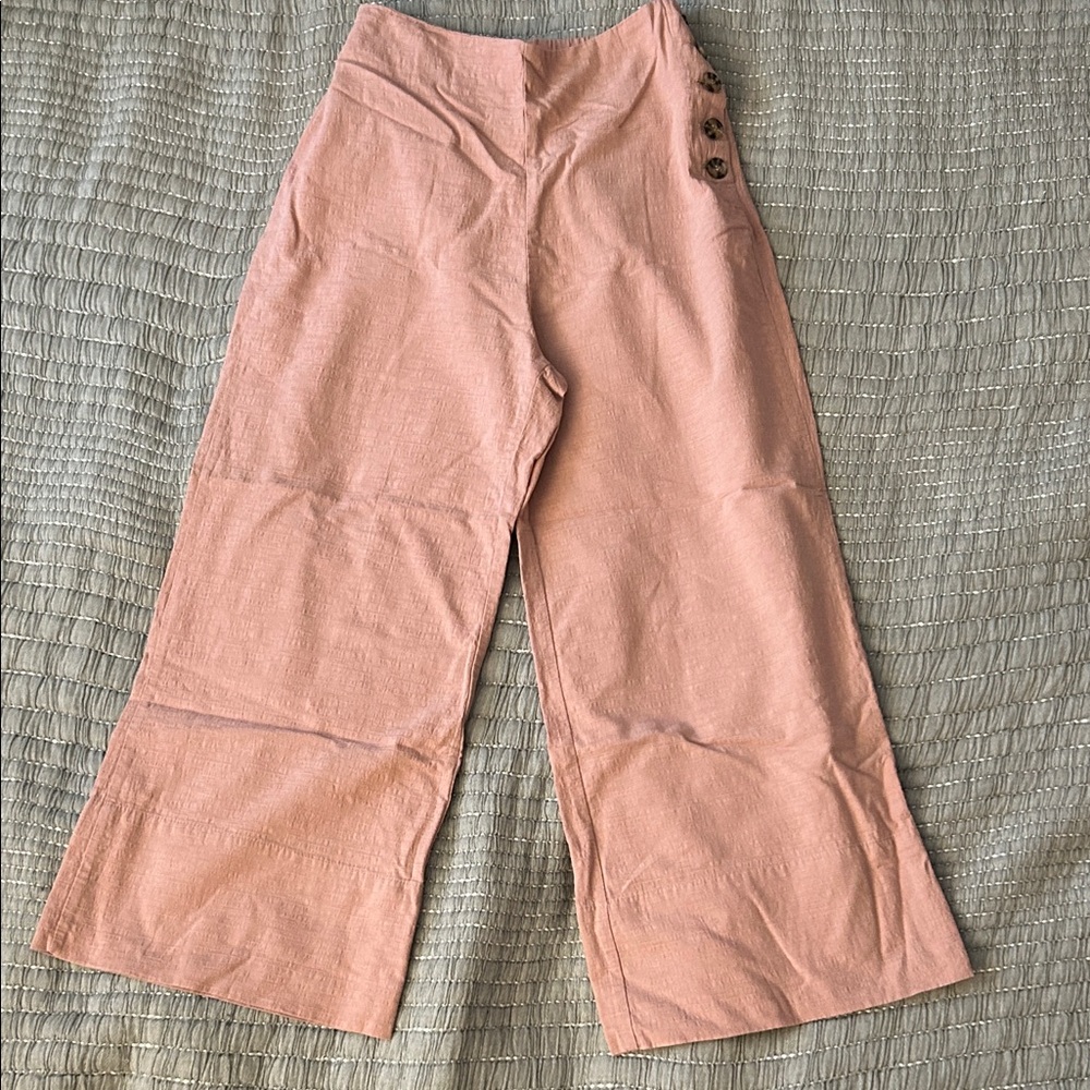 High-Waist Wide Leg Pink Cotton Pants